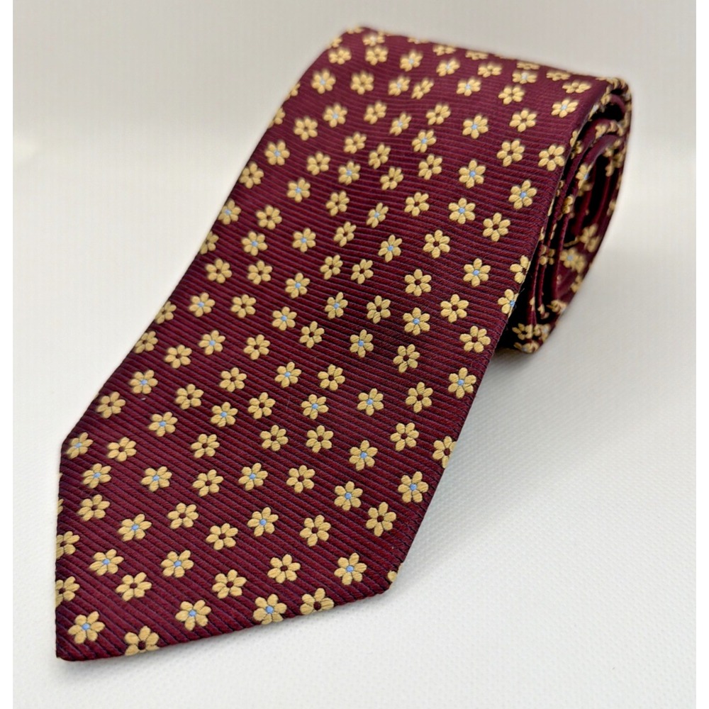 JOS. A. BANK Men's Necktie 59x3.5 Maroon w/ Flowers Silk Made in Italy